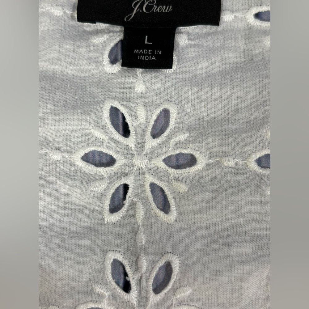 J Crew Cream Eyelet Long Sleeve Deep V Beach Resort Vacation Cover Up Dress L - Picture 6 of 12